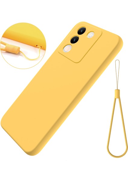 Vivo Y200(HINDISTAN)5G Kılıf Yumuşak Astarlı Çizilmez Sıvı Silikon Kılıf Kayışlı-Sarı (Yurt Dışından)