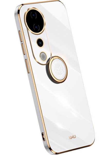 Xınlı Vivo S19 Pro 5g Kickstand Kılıf Galvanik Yumuşak Tpu Telefon Kılıfı-Beyaz (Yurt Dışından)