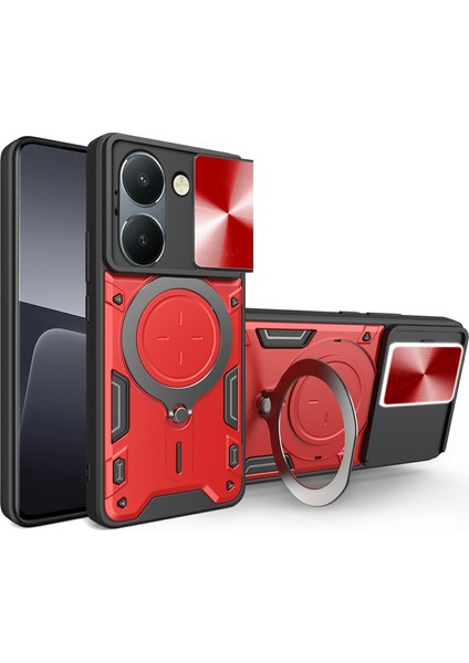 Vivo Y36 5g (KÜRESEL)/Y36 4g (KÜRESEL)/Y36 4g (HINDISTAN)/Y78 5g (Çin) Kılıf Tpu+Pc Destekli Telefon Kılıfı-Kırmızı (Yurt Dışından)