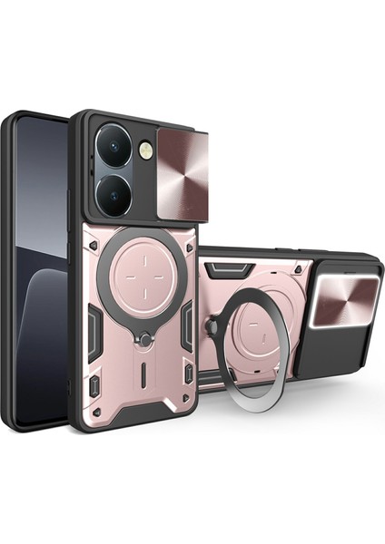 Vivo Y36 5g (KÜRESEL)/Y36 4g (KÜRESEL)/Y36 4g (HINDISTAN)/Y78 5g (Çin) Kılıf Tpu+Pc Destekli Telefon Kılıfı-Pembe (Yurt Dışından)