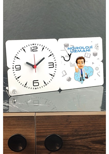 Nöroloji Uzmanı Temalı Şık Ahşap Masa Saati, Zarif ve Kullanışlı Hediye