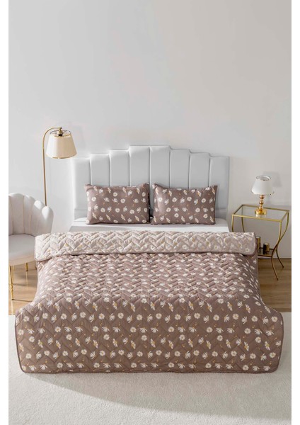 Kahve Papatyalı Çift Kişilik Pamuklu Kapitone Pike & Yatak Örtüsü fiyatları