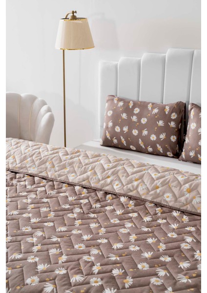 Kahve Papatyalı Çift Kişilik Pamuklu Kapitone Pike & Yatak Örtüsü modelleri