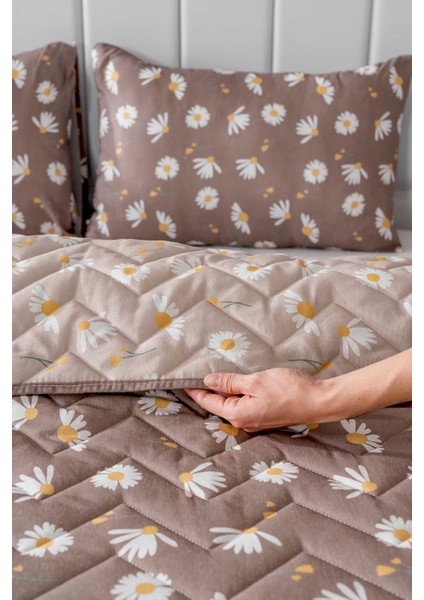 Kahve Papatyalı Çift Kişilik Pamuklu Kapitone Pike & Yatak Örtüsü indirimleri