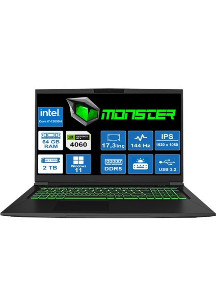 Tulpar T7 V20.7.2 İ7-12650H/64GB/4TB/8GB RTX4060/W11P/17.3'' Taşınabilir Bilgisayar