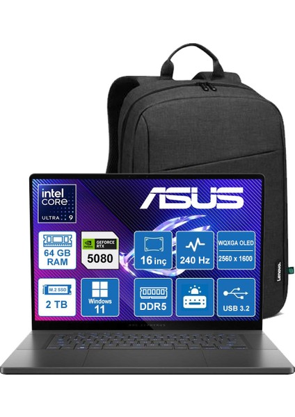 Rog Zephyrus G16 GU605CW-QR158 Ultra 9-285H/64GB/2TB/RTX5080/Windows 11 Pro/16'' Wqxga Taşınabilir Bilgisayar + Sırt Çantası