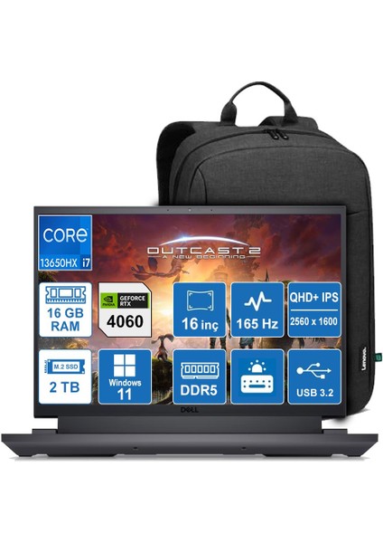 Gamıng G16 7630 İ7-13700HX/16GB/2TB/8GB RTX4060/W11P/16'' Taşınabilir Bilgisayar G76302401010U + Sırt Çantası Hediye