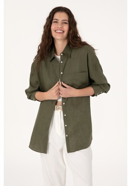 Kadın Koyu Haki Gömlek Desenli 50299794-VR111
