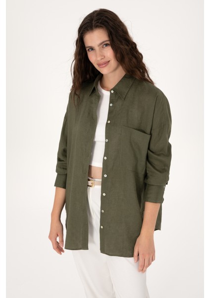 Kadın Koyu Haki Gömlek Desenli 50299794-VR111 modelleri