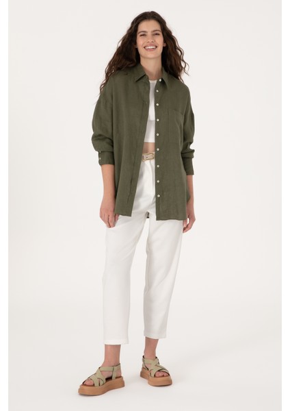 Kadın Koyu Haki Gömlek Desenli 50299794-VR111 fırsatları