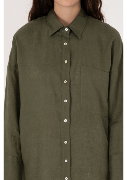 Kadın Koyu Haki Gömlek Desenli 50299794-VR111