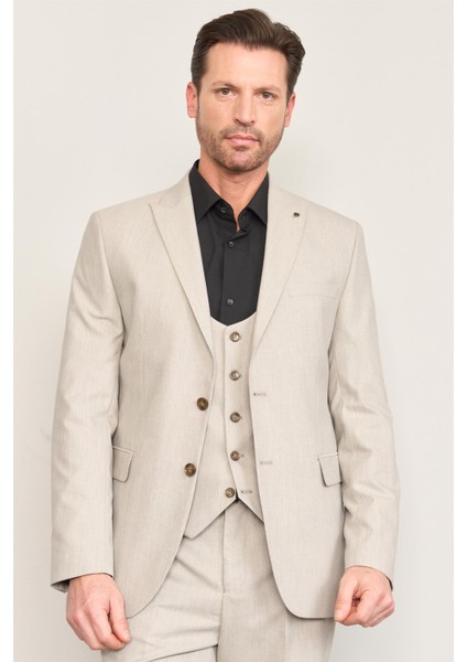 Kagi Bej Erkek Pamuk Polyester Osaka Yelekli Takım