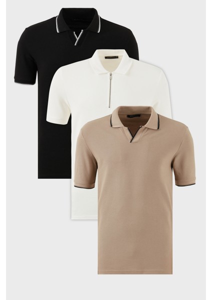 Pamuklu Regular Fit 3'lü Paket Polo Yaka T Shirt Erkek Polo Yaka T Shirt 590296415S3