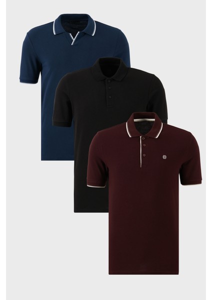 Pamuklu Regular Fit 3'lü Paket Polo Yaka T Shirt Erkek Polo Yaka T Shirt 59029641827S3