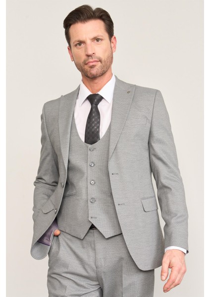 Kagi Gri Erkek Pamuk Polyester Sparta Yelekli Takım