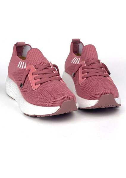 Kadın Gül Kurusu Çok Hafif Triko Günlük Rahat Ortopedik Terletmeyen Spor Sneaker Ayakkabı