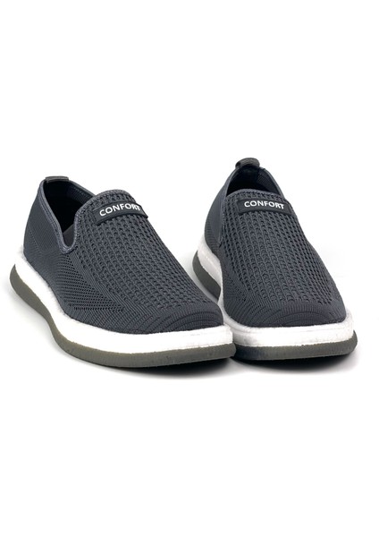 Erkek Gri Çok Hafif Triko Bağcıksız Esnek Hafif Günlük Casual Sneaker Spor Ayakkabı