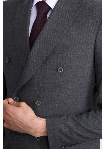 9132 Erkek Kırlangıç Yaka Slim Fit Kruvaze Takım Elbise Antrasit modelleri