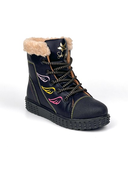 Kız Çocuk Siyah Içi Kürklü Termo Taban Suya Soğuğa Dayanıklı Günlük Rahat Bot