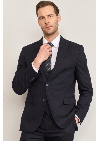Kagi Lacivert Erkek Pamuk Polyester Barı Yelekli Takım