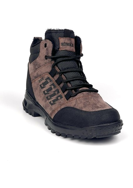 Erkek Kahverengi Fermuarlı Bağcıklı Outdoor Suya Soğuğa Dayanıklı Rahat Içi Kürklü Trekking Kışlık Bot