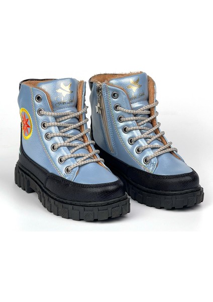 Kız Çocuk Mavi Siyah Içi Kürklü Termo Taban Suya Soğuğa Dayanıklı Günlük Rahat Bot