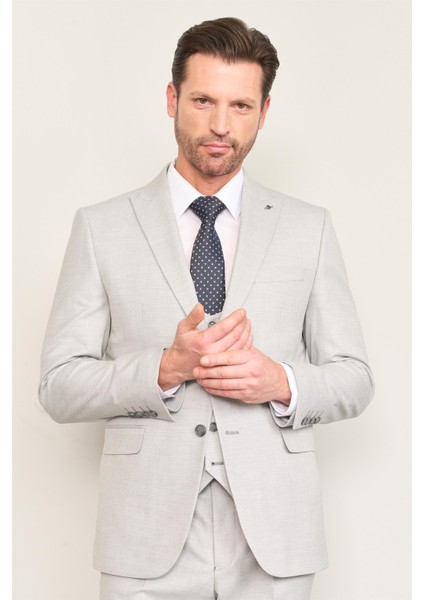 Kagi Gri Erkek Pamuk Polyester Parma Yelekli Takım