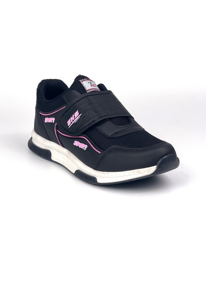 Kadın Siyah Pembe Bağcıksız Cırtlı Hafif Rahat Günlük Sneaker Spor Ayakkabı