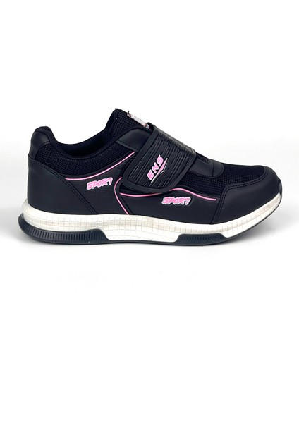 Kadın Siyah Pembe Bağcıksız Cırtlı Hafif Rahat Günlük Sneaker Spor Ayakkabı