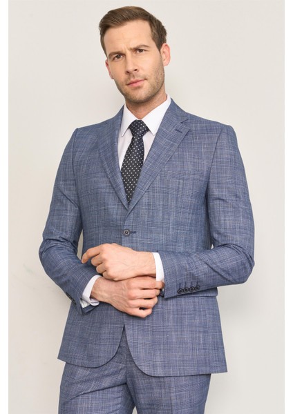 9120 Erkek Mono Yaka Slim Fit Takım Elbise Açık Lacivert
