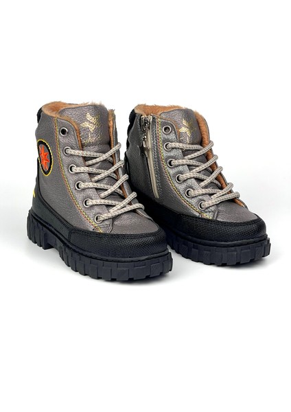 Erkek Çocuk Platin Siyah Içi Kürklü Termo Taban Suya Soğuğa Dayanıklı Günlük Rahat Bot