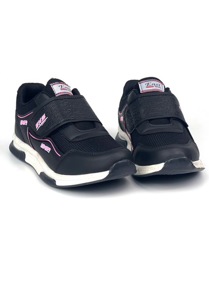 Kadın Siyah Pembe Bağcıksız Cırtlı Hafif Rahat Günlük Sneaker Spor Ayakkabı