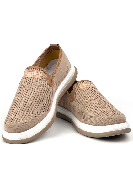Erkek Bej Çok Hafif Triko Bağcıksız Esnek Hafif Günlük Casual Sneaker Spor Ayakkabı fiyatları