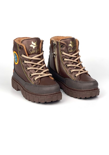 Erkek Çocuk Kahve Turkuaz Içi Kürklü Termo Taban Suya Soğuğa Dayanıklı Günlük Rahat Bot