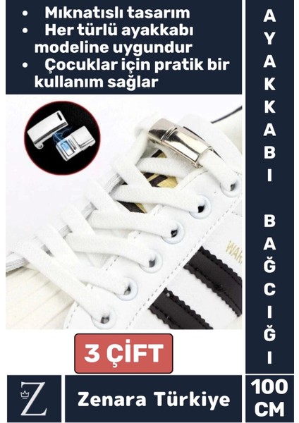 Tüm Yaşlar Için Şık Klipsli Manyetik Lastikli Pratik Mıknatıslı Çocuk Ayakkabı Bağcığı 100 Cm- 3 Çift