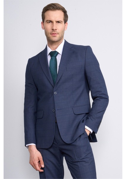 9119 Erkek Mono Yaka Slim Fit Takım Elbise Lacivert