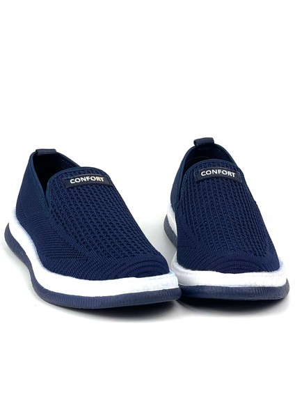 Erkek Lacivert Çok Hafif Triko Bağcıksız Esnek Hafif Günlük Casual Sneaker Spor Ayakkabı