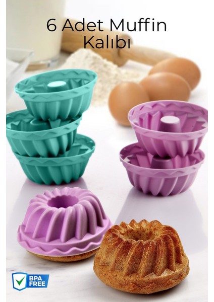 6 Adet Silikon Spiral Muffin Kalıbı
