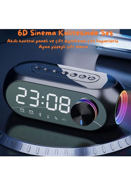 Renkli LED Dijital Saat Alarm Bluetooth Hoparlör Mp3 Radyo Şarjlı Siyah fırsatları