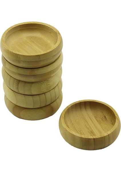 6 Adet - Yuvarlak Ahşap Bambu Çerezlik - Lokumluk Kase Derinlik: 1.7cm - Çap: 8.8cm (5131)