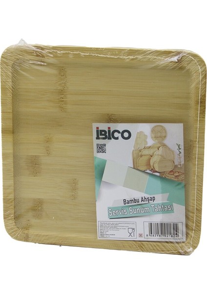 Kare Ahşap Bambu Servis Sunum Tepsi - Tahtası Mini Tepsi 20 x 20 x 1.4cm (5131)