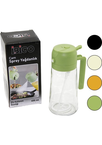2in1=spreyli - Akıtmalı Cam Yağdanlık 450ML Kilitli Kapaklı - Sürahi Modeli (5131)