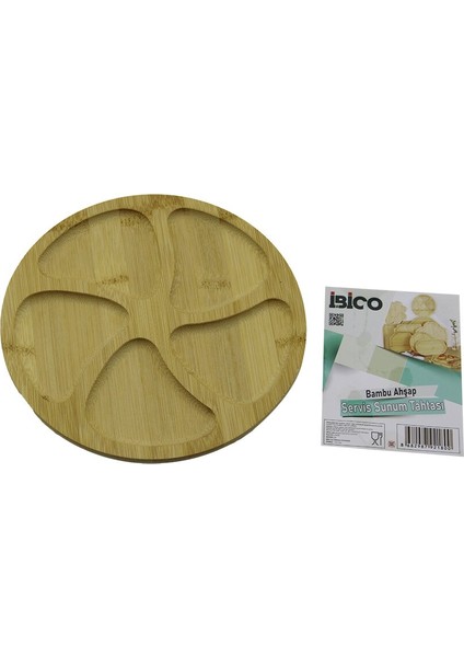 Yuvarlak 5 Bölmeli Ahşap Bambu Servis Sunum Tepsi - Tahtası 20 x 1.4cm (5131)