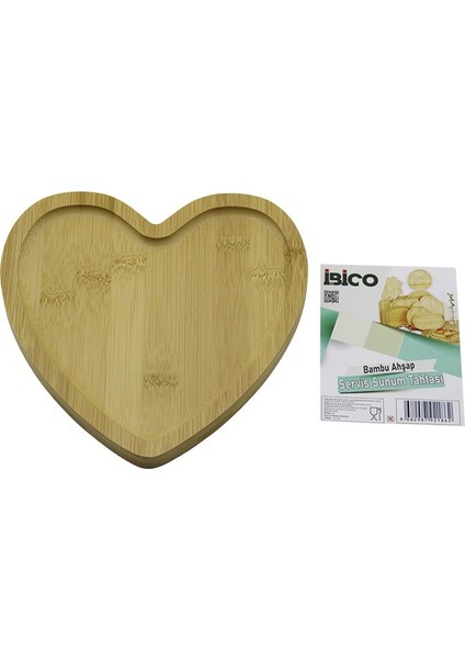 Kalp Model Ahşap Bambu Servis Sunum Tepsi - Tahtası 20.5 x 19.5 x 1.4cm (5131)