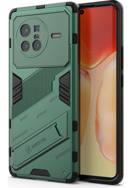 Vivo X80 5g Kickstand Combo Pc+Tpu Kılıf Düşmeye Dayanıklı Çift Katmanlı Koruyucu Cep Telefonu Kabuğu-Yeşil (Yurt Dışından)