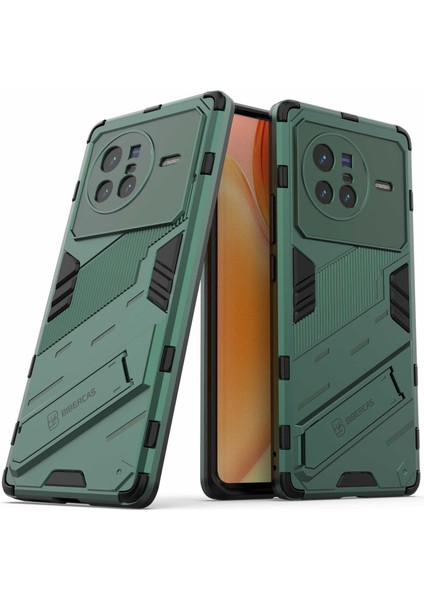 Vivo X80 5g Kickstand Combo Pc+Tpu Kılıf Düşmeye Dayanıklı Çift Katmanlı Koruyucu Cep Telefonu Kabuğu-Yeşil (Yurt Dışından) modelleri
