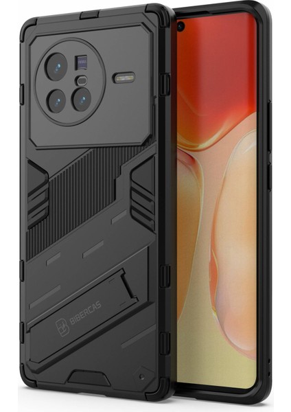 Vivo X80 5g Kickstand Combo Pc+Tpu Kılıf Düşmeye Dayanıklı Çift Katmanlı Koruyucu Cep Telefonu Kabuğu-Siyah (Yurt Dışından)
