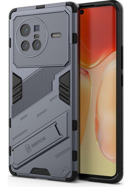Vivo X80 5g Kickstand Combo Pc+Tpu Kılıf Düşmeye Dayanıklı Çift Katmanlı Koruyucu Cep Telefonu Kabuğu-Gri (Yurt Dışından)