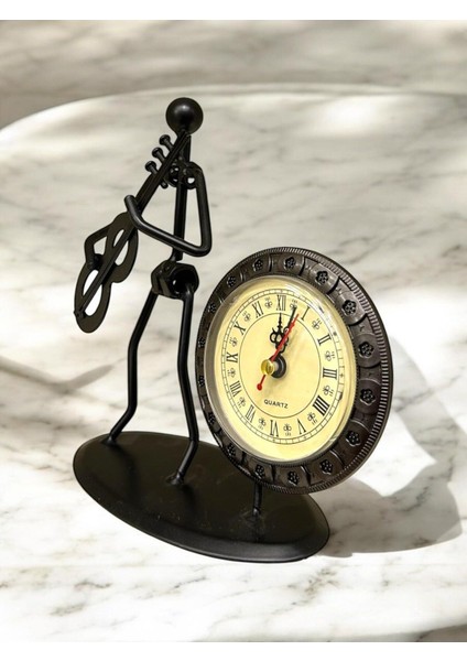 Gitar Temalı Metal Dekoratif Masa Saati, Siyah, 17X16X7,5 Cm, Şık Tasarım fiyatları