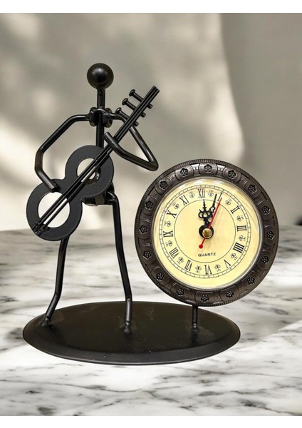 Gitar Temalı Metal Dekoratif Masa Saati, Siyah, 17X16X7,5 Cm, Şık Tasarım fırsatları